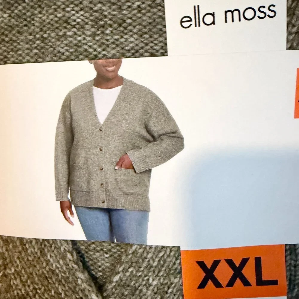 Ella Moss Women's Button Front Cardigan Size XXL Green Relax Boyfriend Fit Cozy